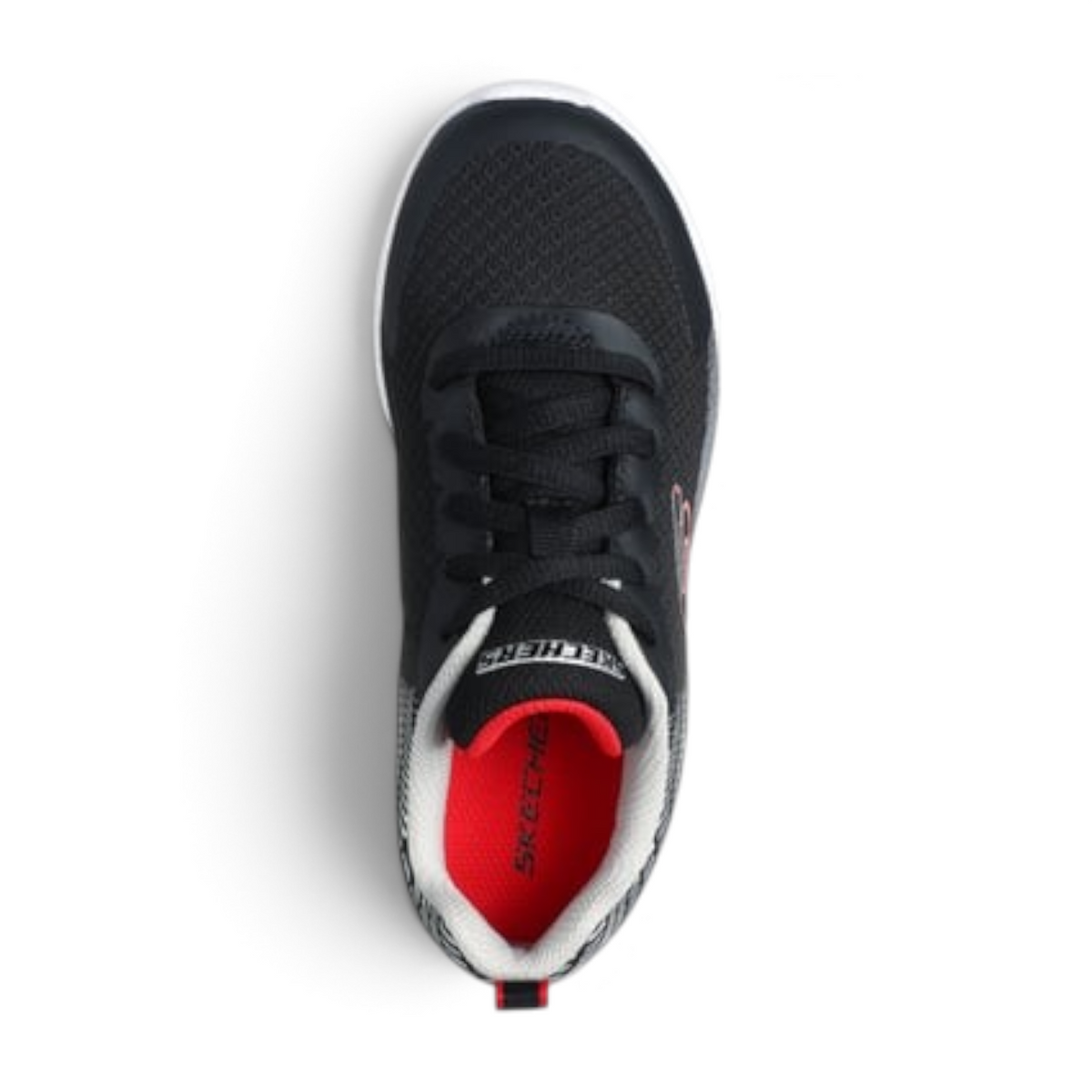 FRG Microspec II Vovrix lightweight black mesh sneaker with red interior and white sole, top-down view