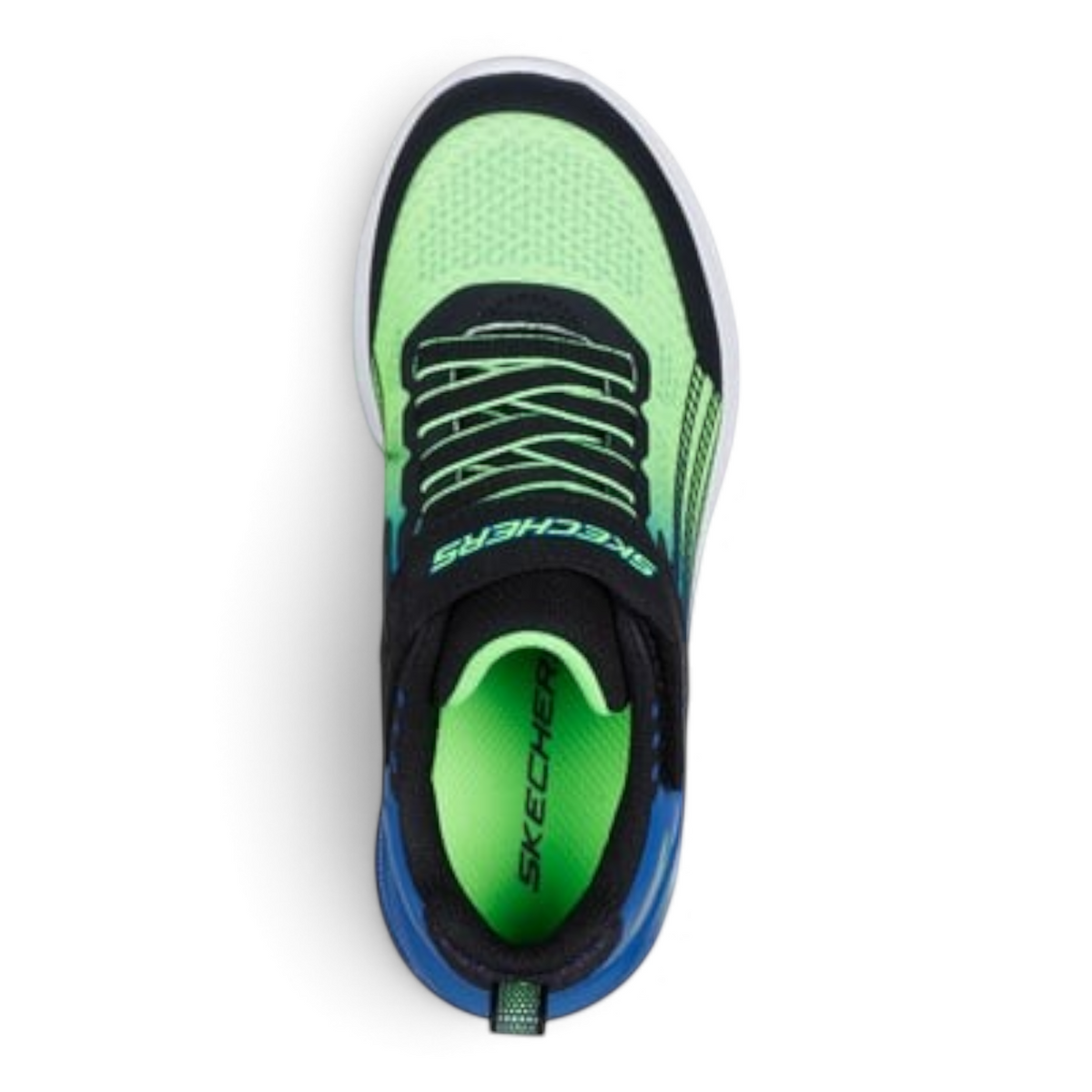 FRG Skechers Microspec Max Advance kids sneaker in lime green and black with stretch laces and cushioned insole
