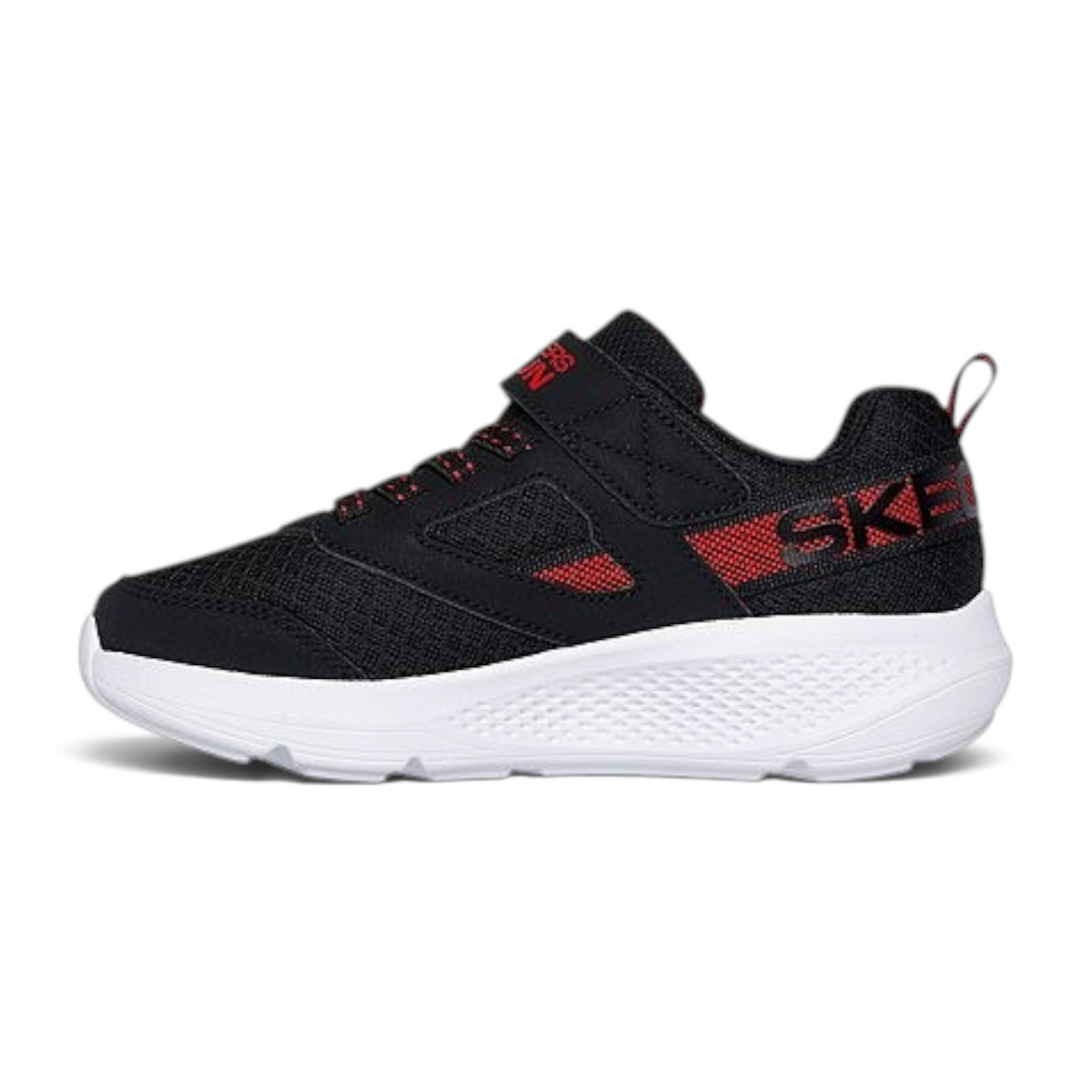 FRG Skechers GO RUN Elevate black and red mesh running shoe with white cushioned sole and adjustable instep strap