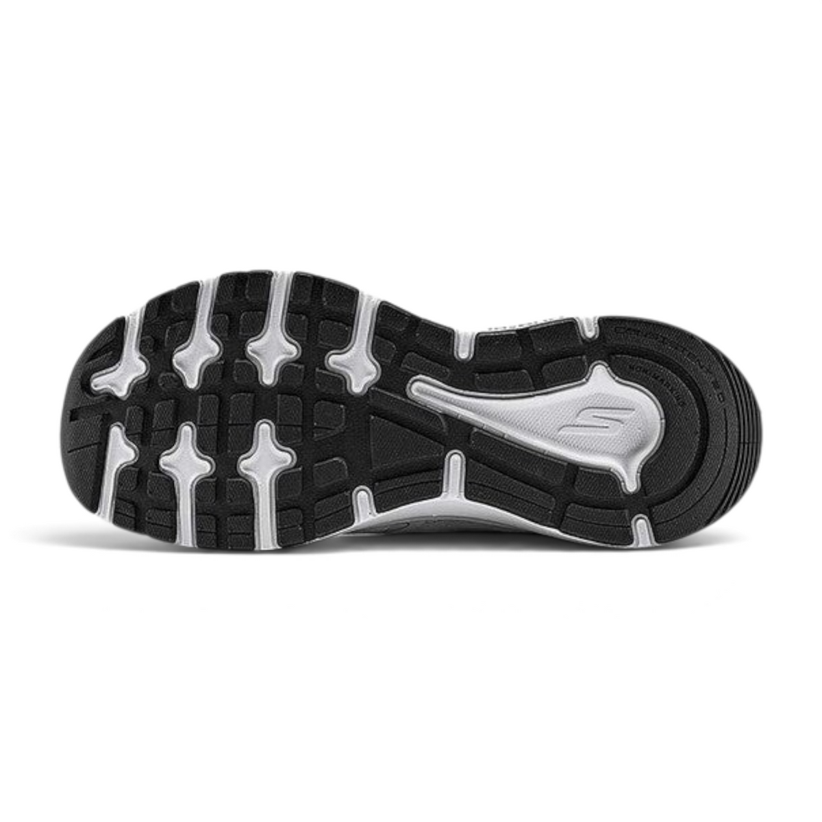 FRG Skechers GO RUN Consistent 2.0 kids athletic shoe showing the black and white durable rubber traction outsole