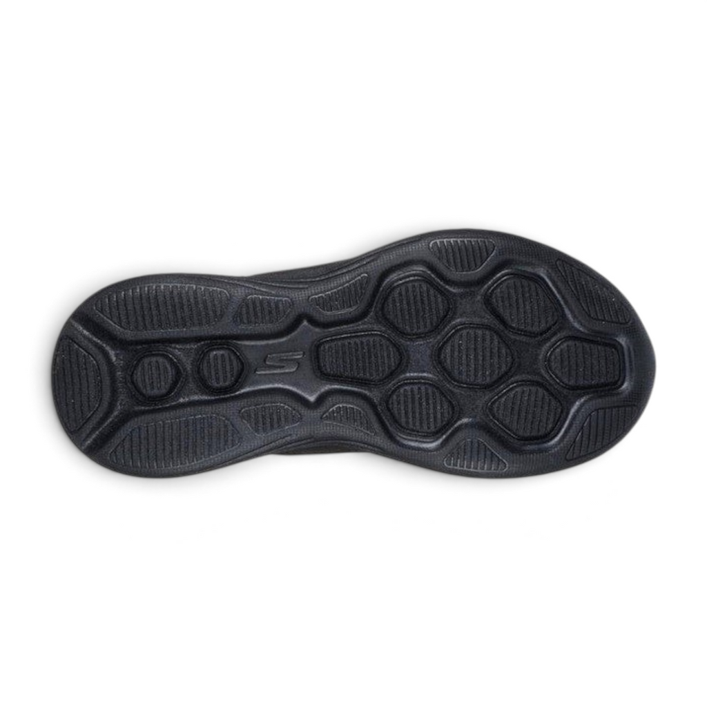 FRG Skechers GO RUN 400 V2 Stravo kids shoe showing the black textured rubber outsole for grip and traction