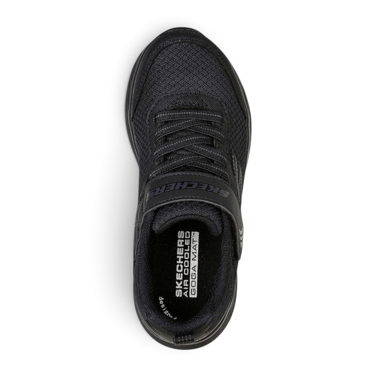 FRG Skechers GO Run 400 V2 kids training shoe in black with mesh upper and adjustable strap closure