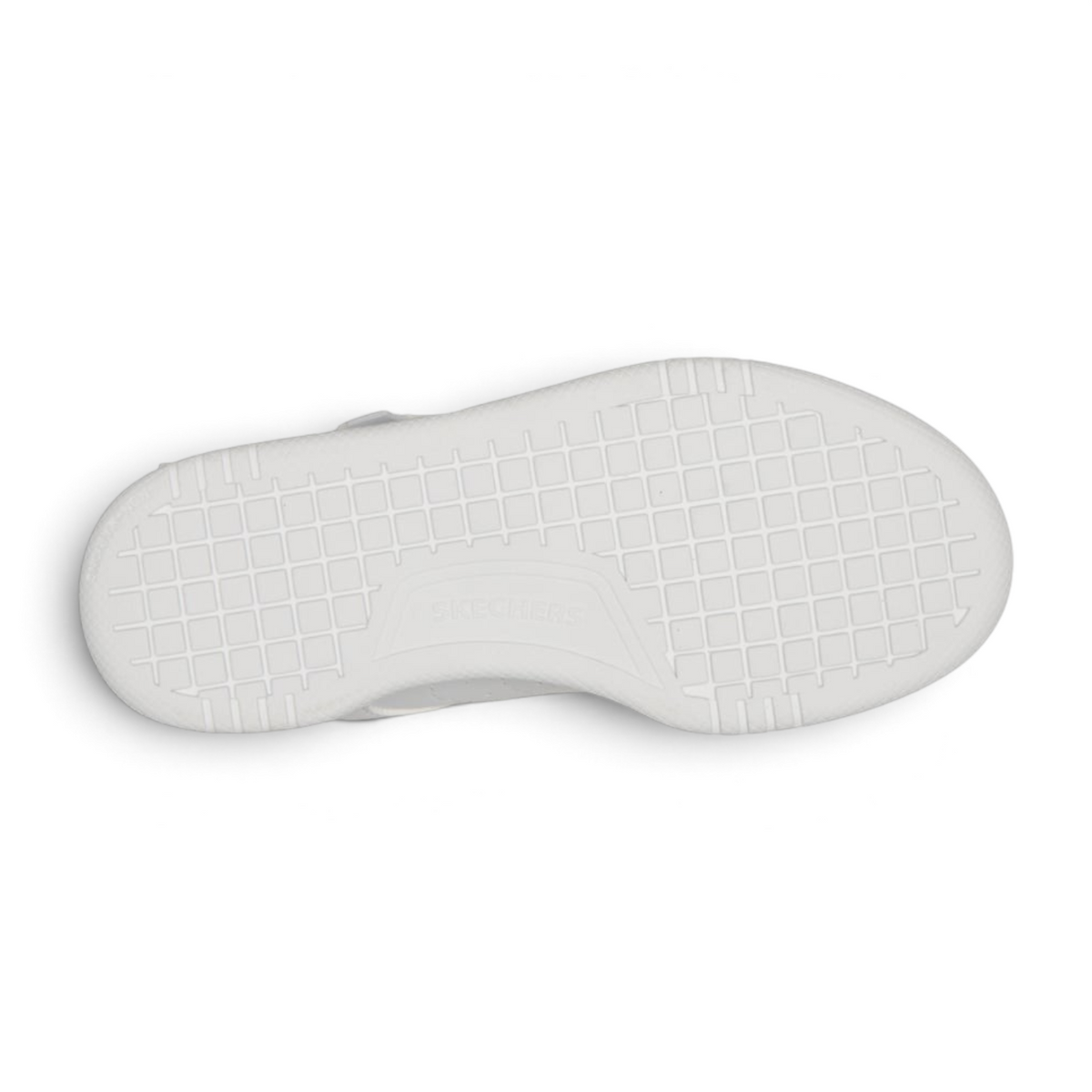 FRG Skechers Quick Street white low-top sneaker showing the textured grid pattern on the rubber outsole