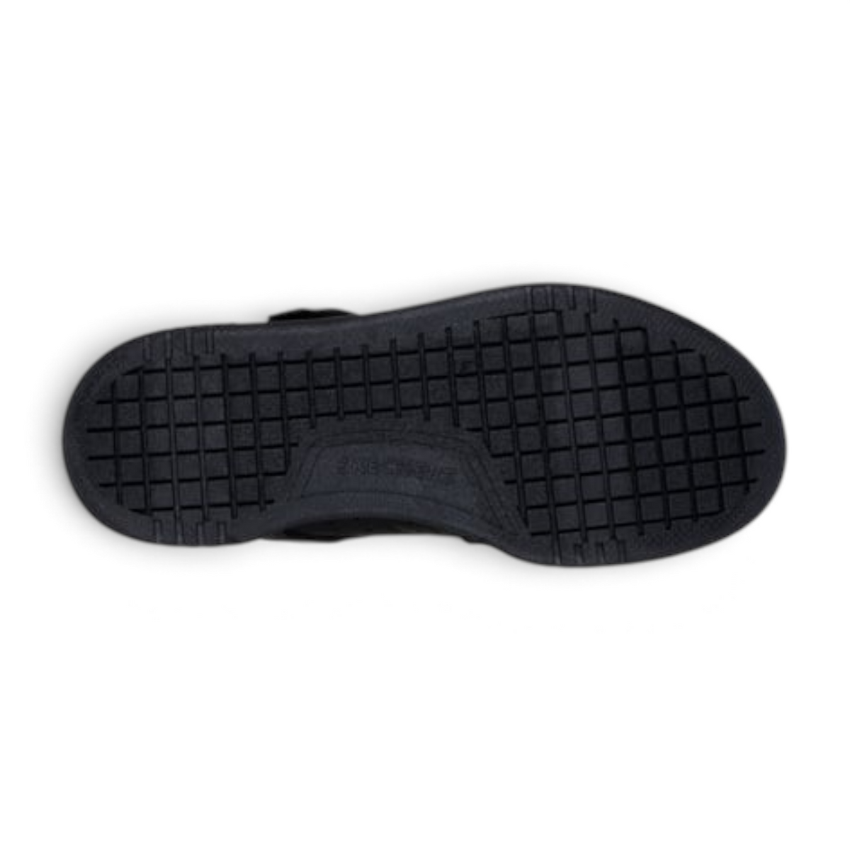 FRG Quick Street black sneaker showing the durable rubber outsole with a grid traction pattern