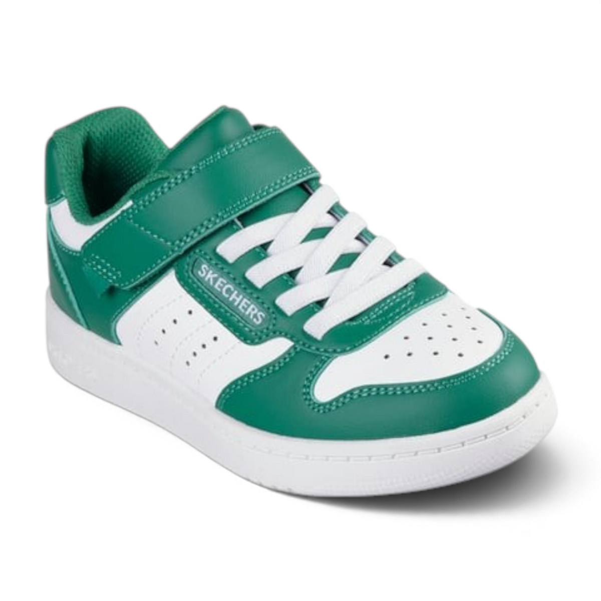 FRG QUICK STREET kids sneaker in green and white synthetic leather with a hook-and-loop strap and white laces