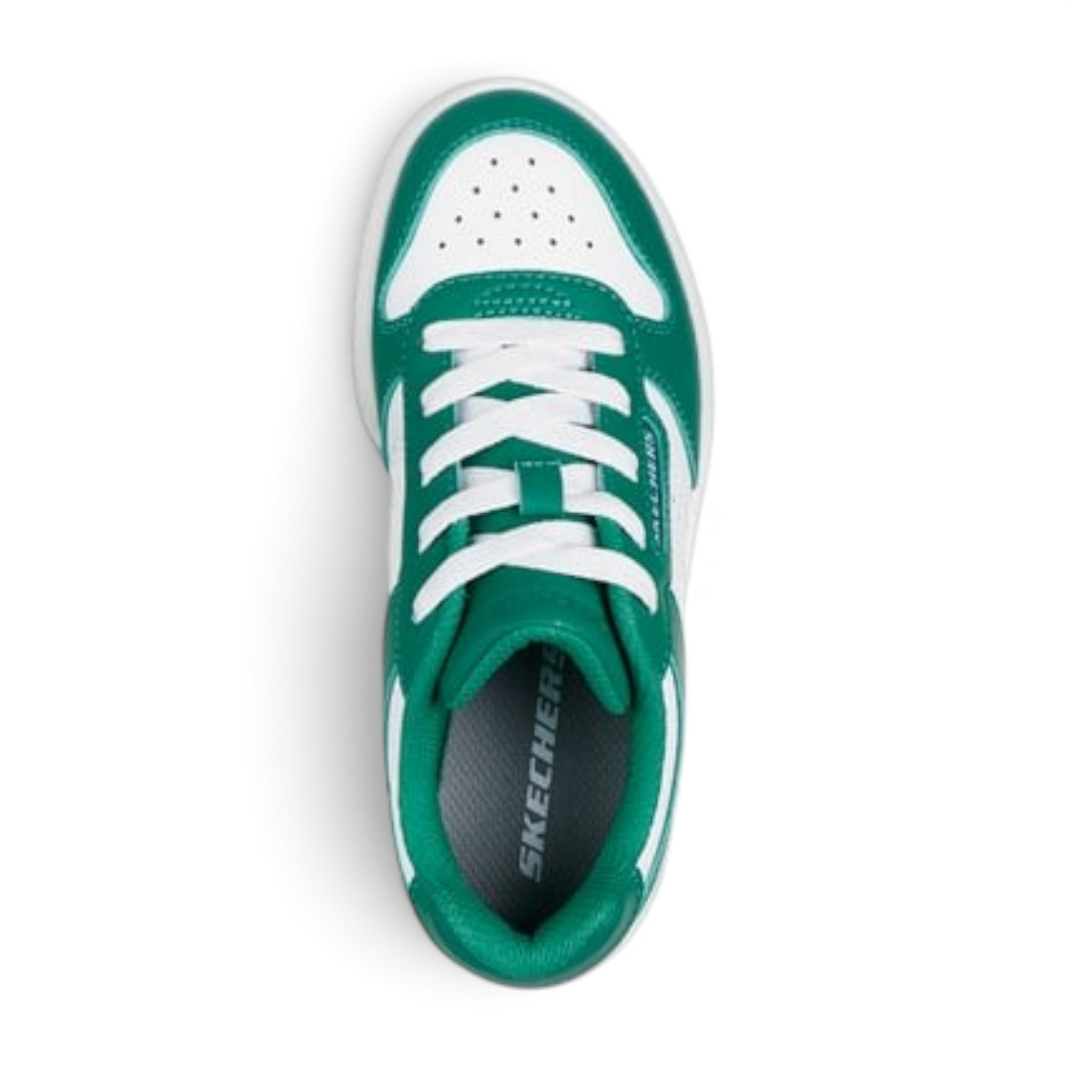 FRG QUICK STREET VORTON sneaker in green and white with lace-up closure and perforated toe box, top-down view.