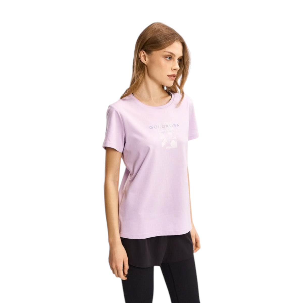 FRG ANTA light purple short sleeve cross training t-shirt worn by a model, featuring a soft, breathable fabric blend.