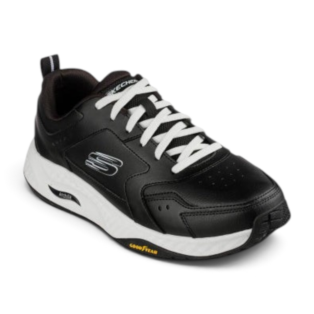 FRG ARCH FIT MULTI SPORT black athletic sneaker with white laces, cushioned midsole, and Goodyear rubber outsole.