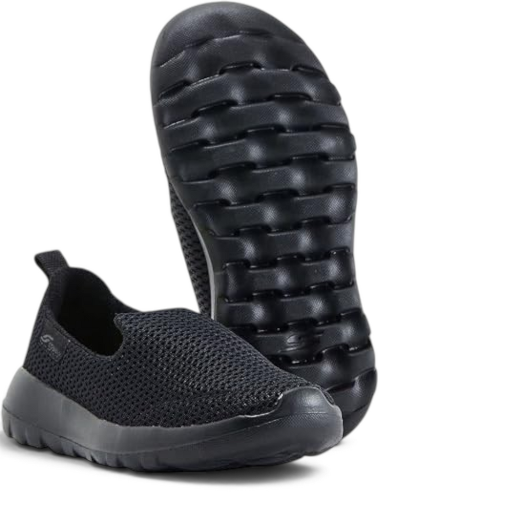 FRG Skechers BTS GO Walk Max black slip-on sneakers with breathable mesh upper and cushioned sole