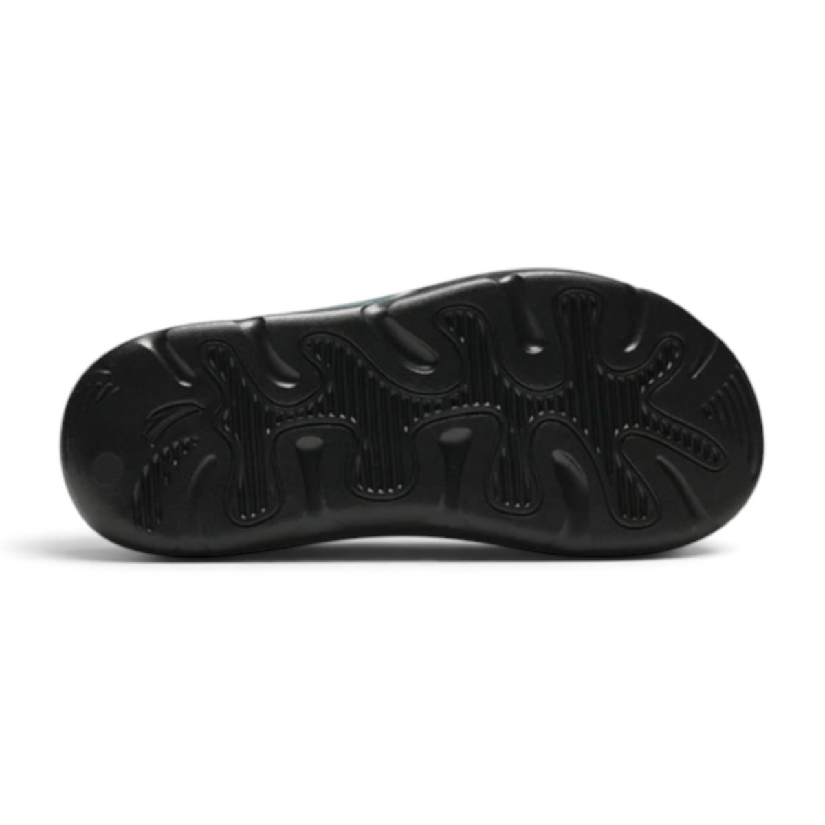 FRG Anta men's lifestyle slipper showing the black textured rubber outsole with a wave-like grip pattern
