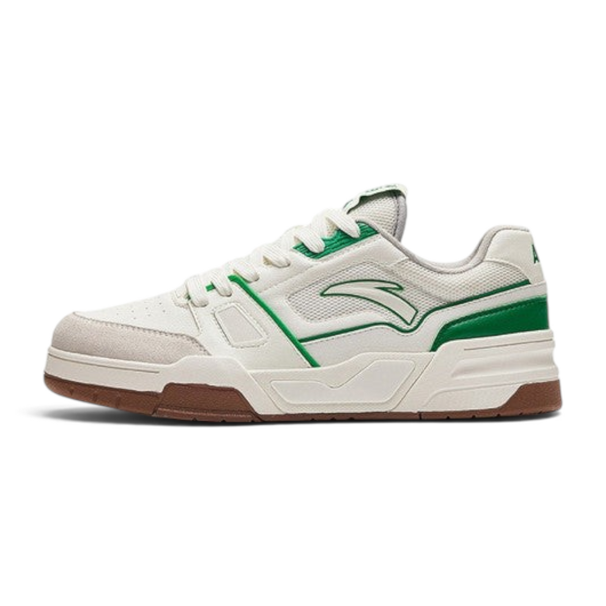 FRG Anta X-Game Flame 5.0 retro sneakers in beige and green with a gum rubber sole and breathable mesh panels