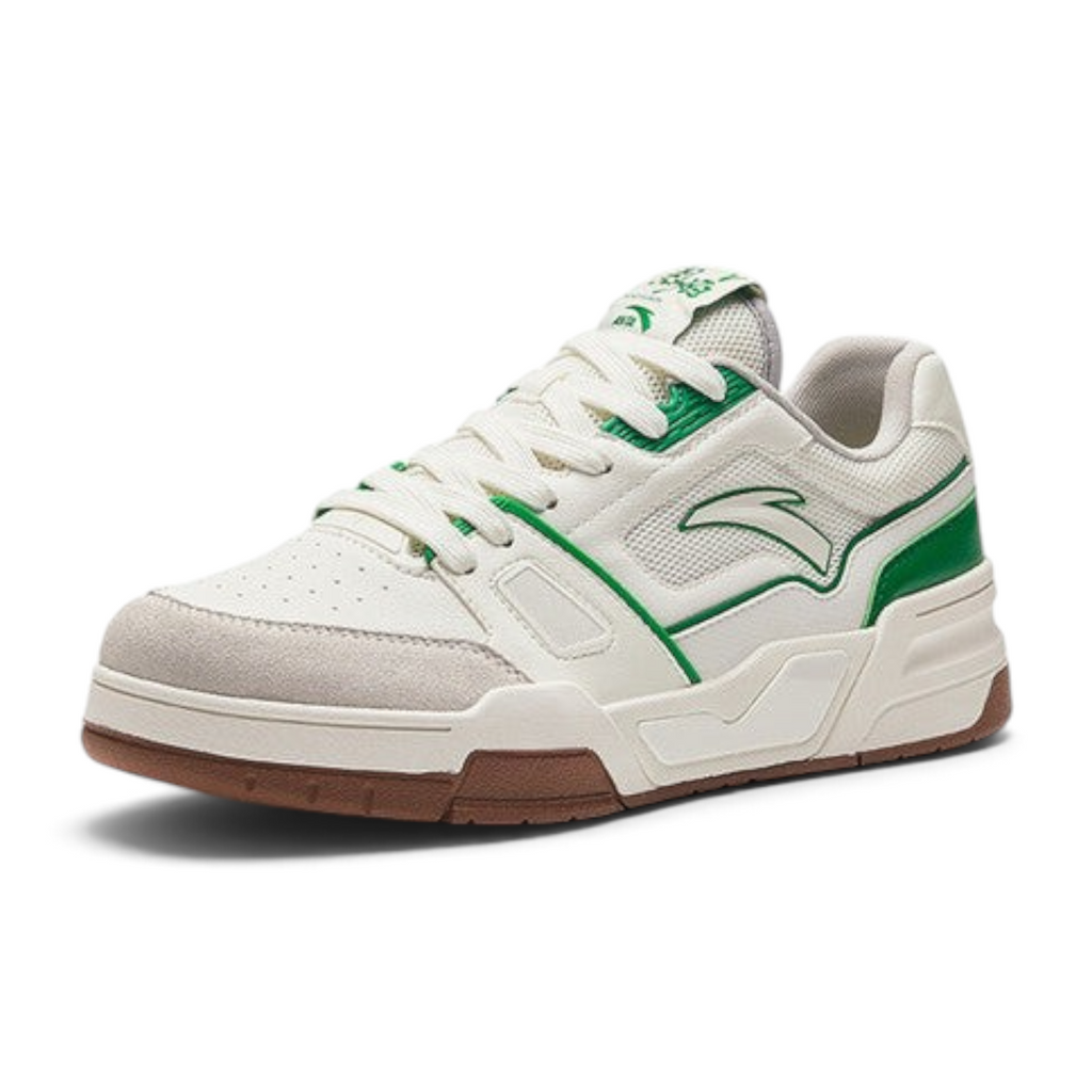 FRG Anta X-Game Flame 5.0 retro sneakers in beige and green with breathable mesh and durable rubber sole