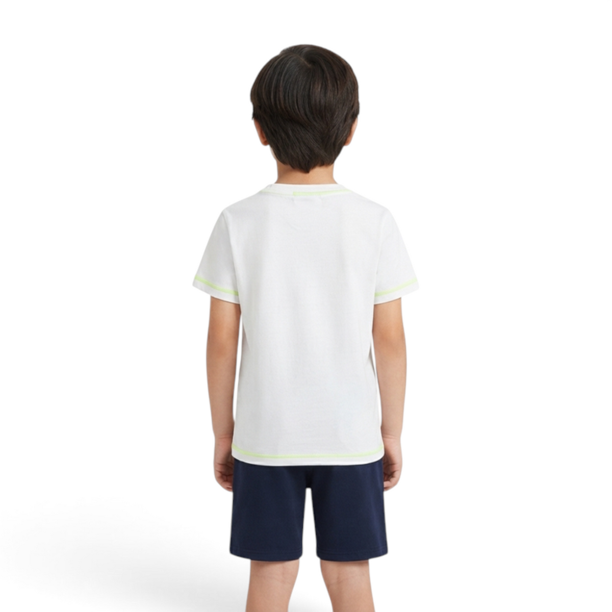 FRG ANTA little kids pure white short sleeve crew neck t-shirt worn by a child, back view