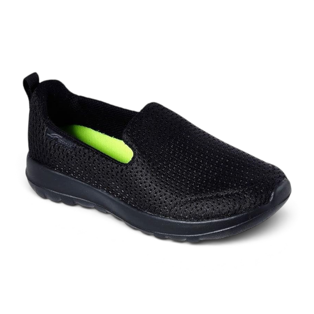 FRG Skechers BTS GO Walk Max slip-on shoe in black mesh with a bright green insole for casual everyday wear.