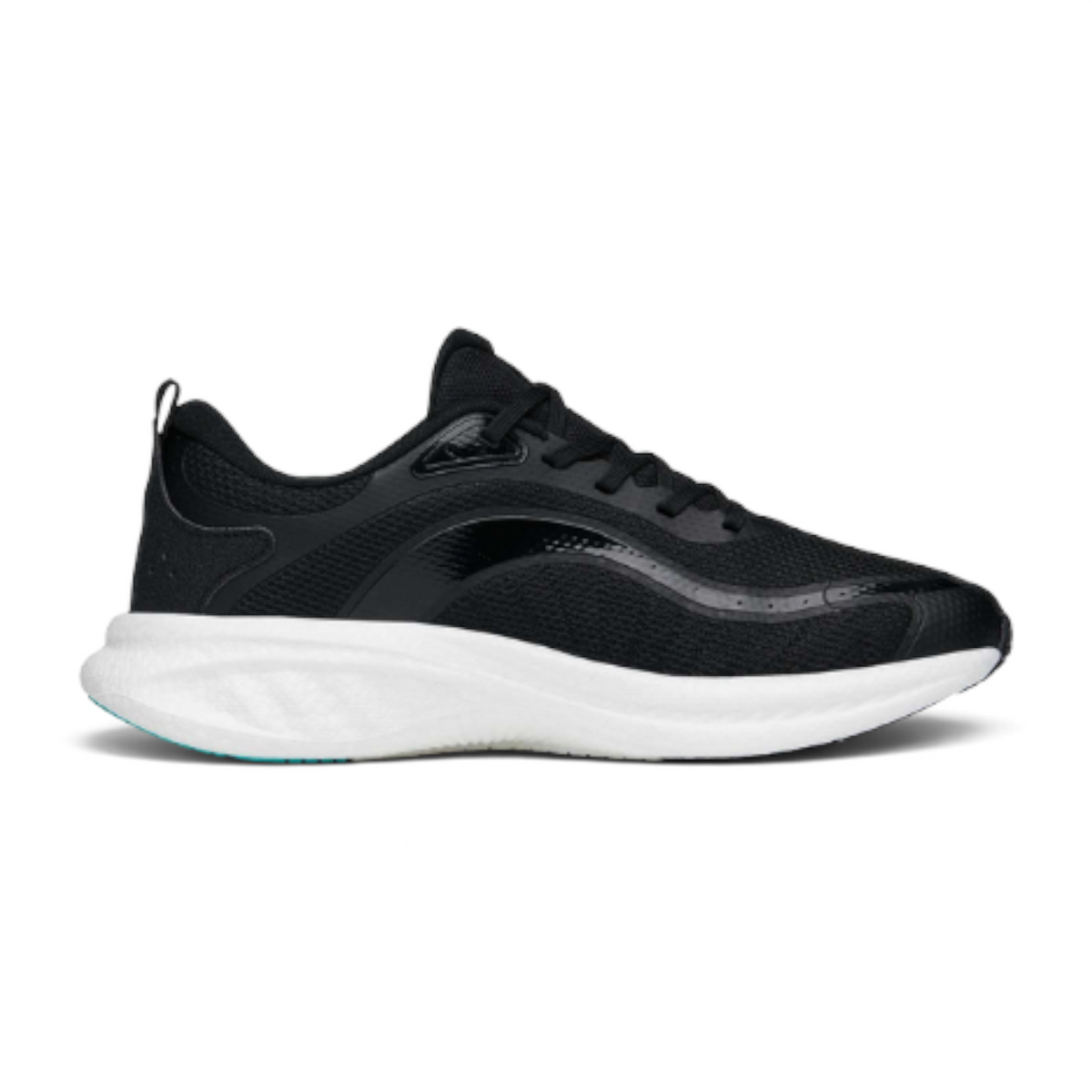 FRG women's lifestyle running shoes in black mesh with a white cushioned sole and side detail