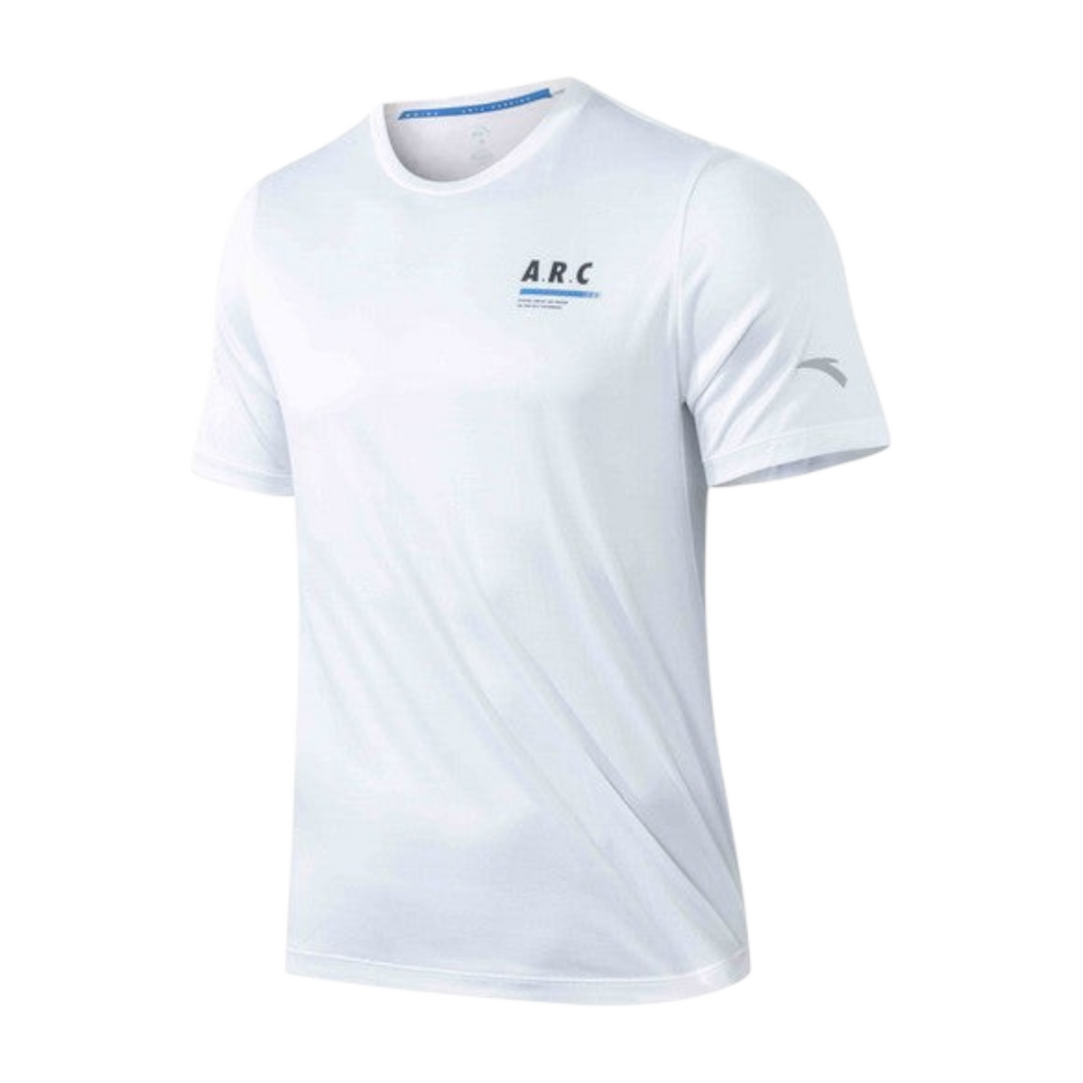 FRG ANTA pure white short sleeve running t-shirt with moisture-wicking fabric and ARC graphic detail