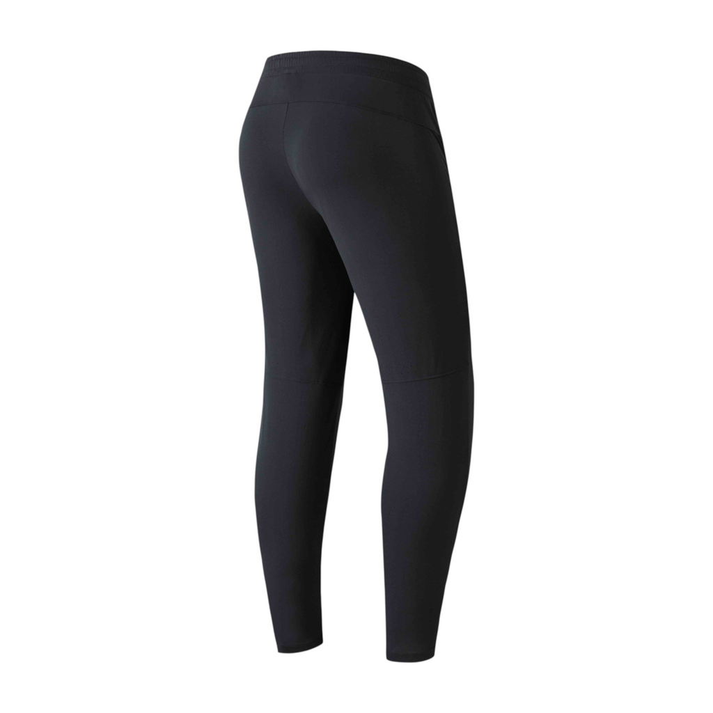 FRG black knit ankle pants viewed from the back, featuring a comfortable elastic waistband and slim fit design.