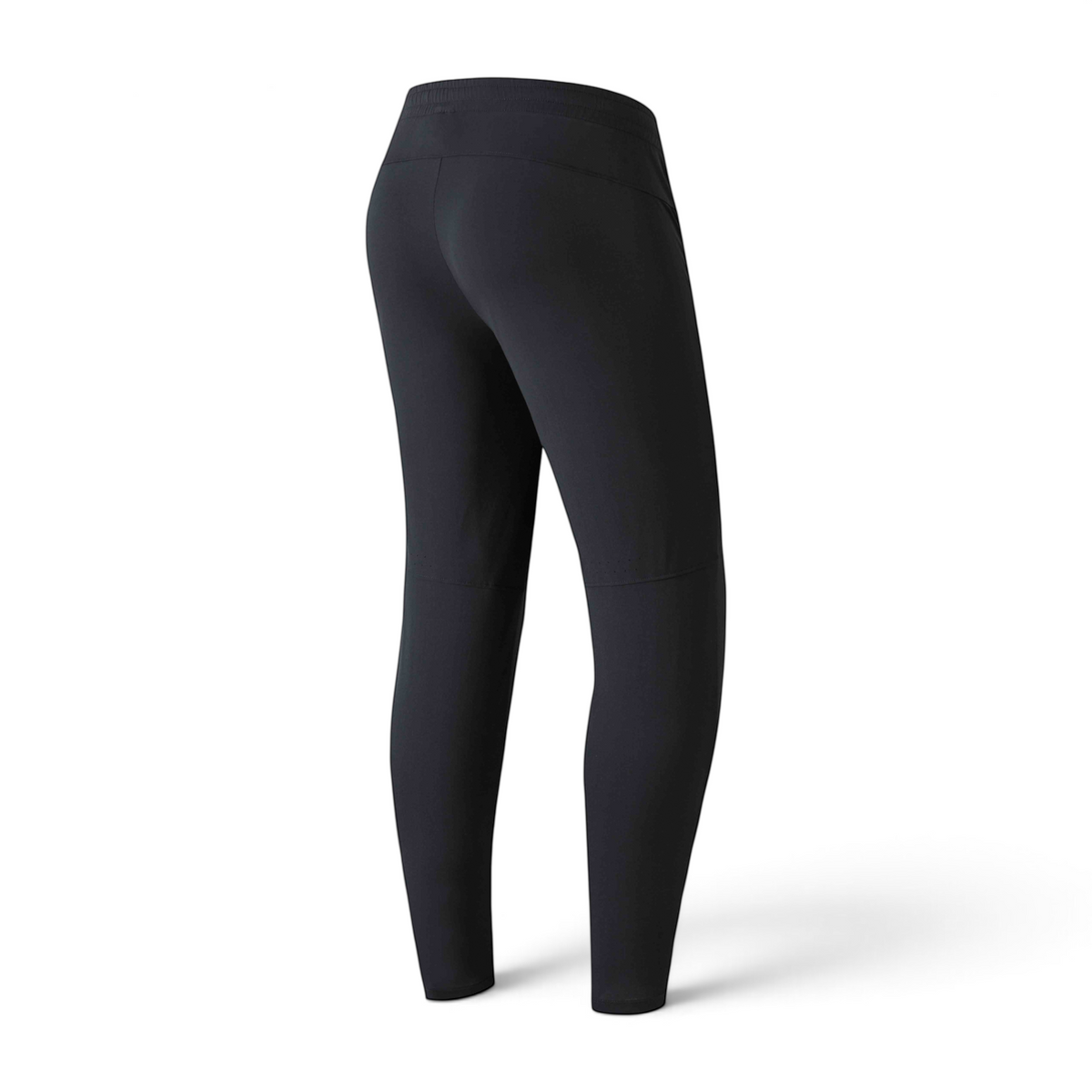 FRG black knit ankle pants viewed from the back, featuring a comfortable elastic waistband and slim fit design.