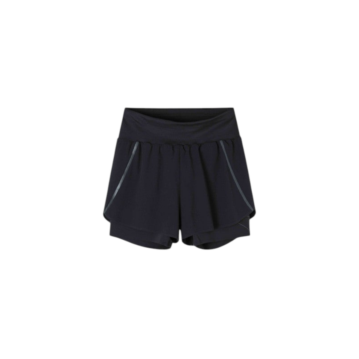 FRG ANTA black athletic knit shorts with a layered design and elastic waistband for comfortable activewear.