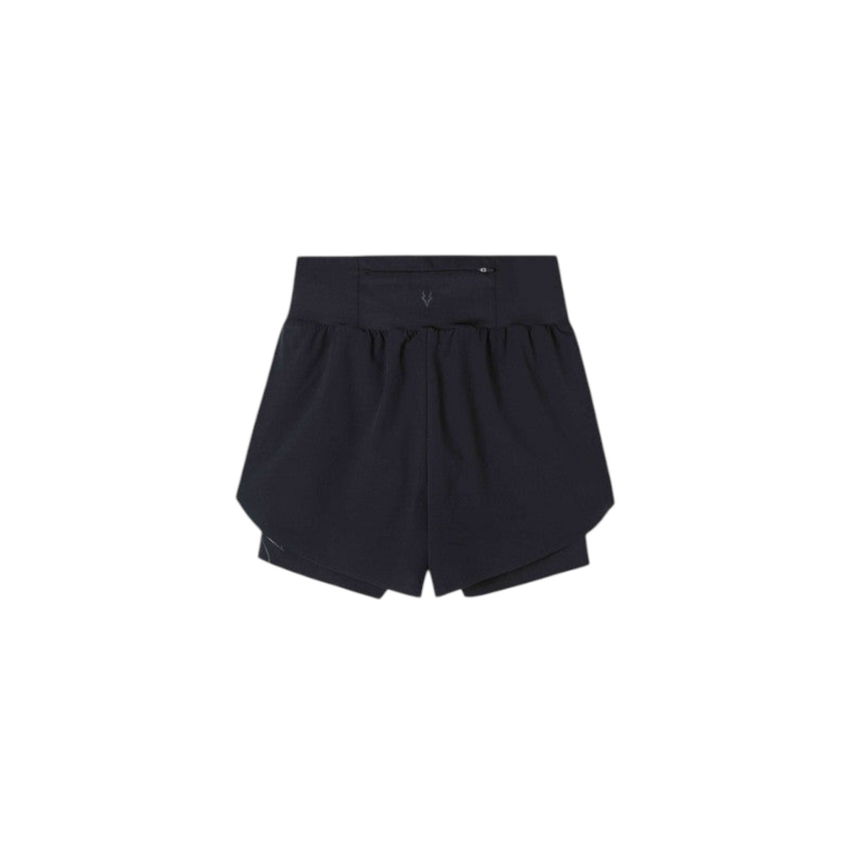 FRG black athletic shorts with a high waistband and back zipper pocket for active lifestyle wear.