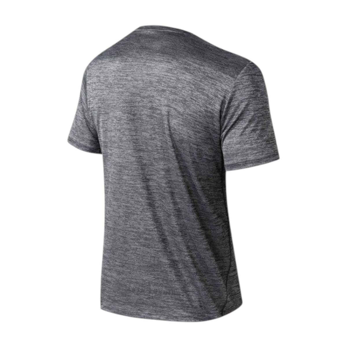 FRG ANTA running short sleeve t-shirt in grey heathered polyester blend with moisture-wicking technology, back view