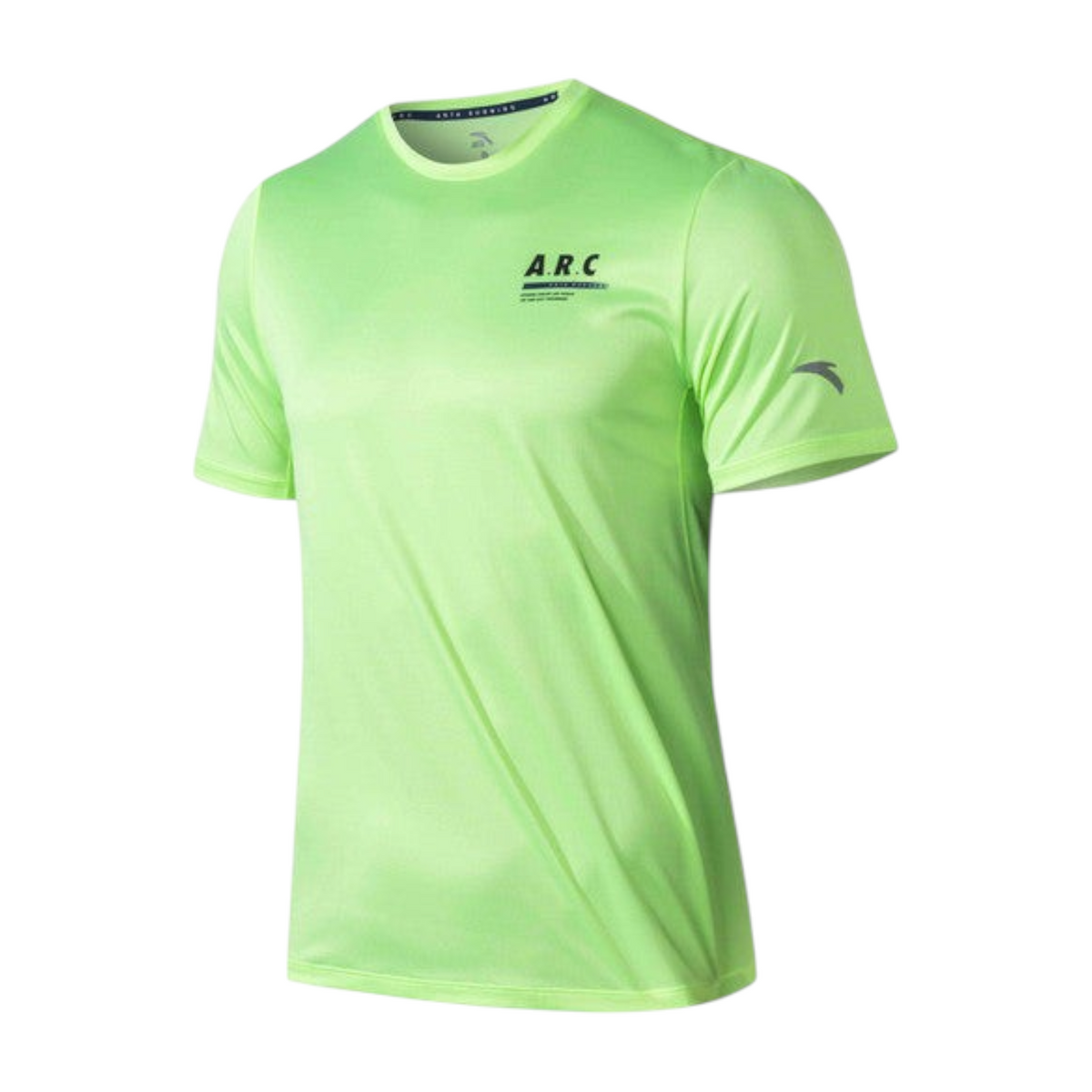 FRG ANTA fluorescent green short sleeve running t-shirt with moisture-wicking fabric and A-Cross Dry technology.
