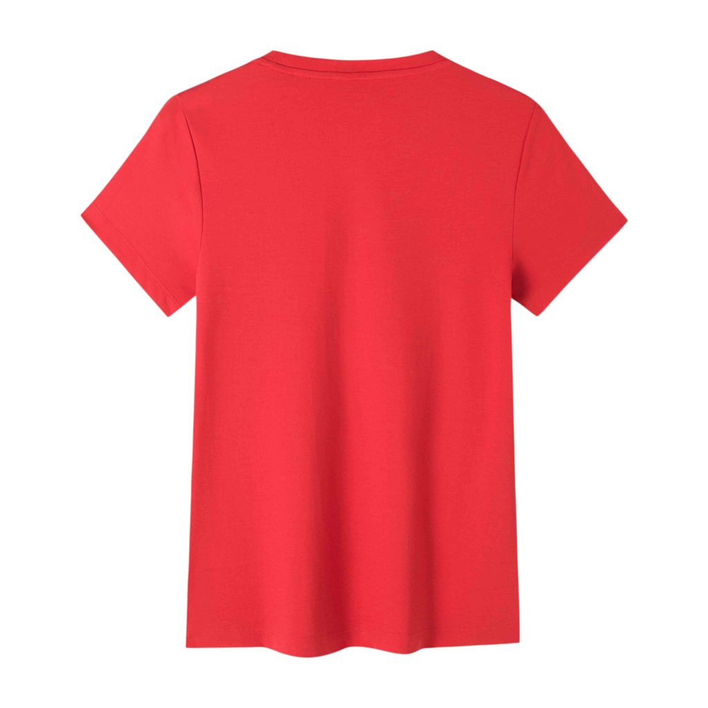 Back view of a plain red short-sleeve crew neck t-shirt from FRG