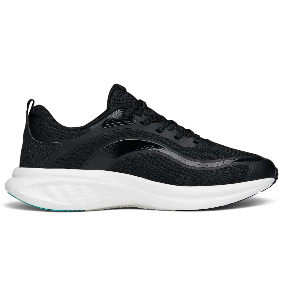 FRG women's black lifestyle running shoes with breathable mesh upper and thick white cushioned sole