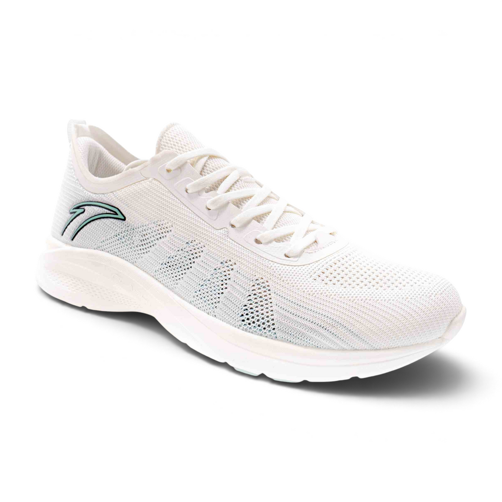 FRG men's white lightweight mesh running shoes with cushioned sole and side logo detail