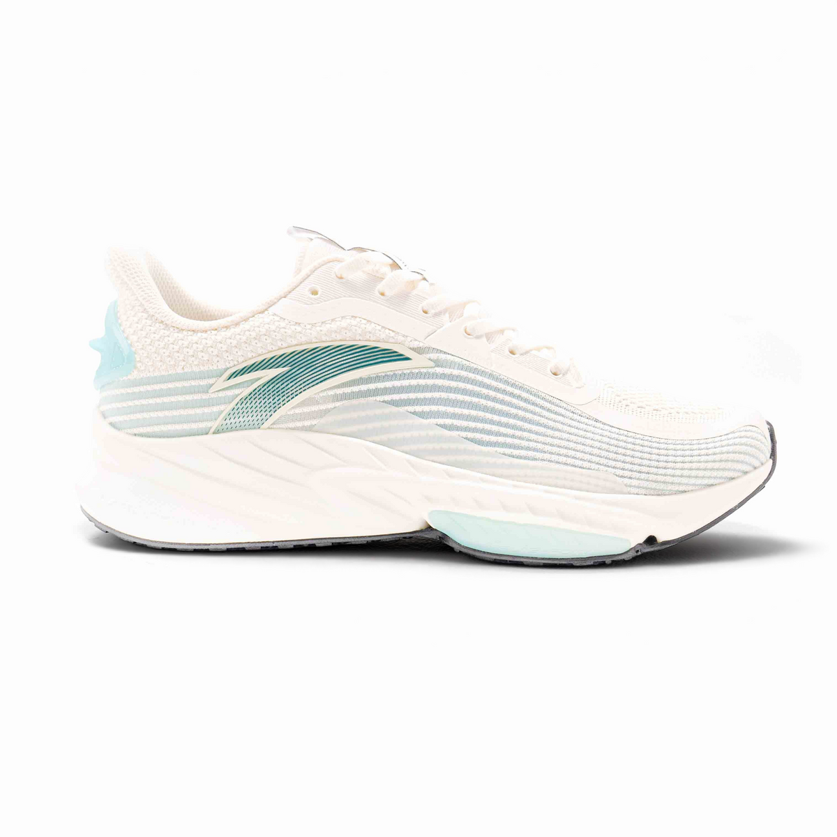 FRG men's running shoes in off-white mesh with light blue accents and a cushioned white midsole