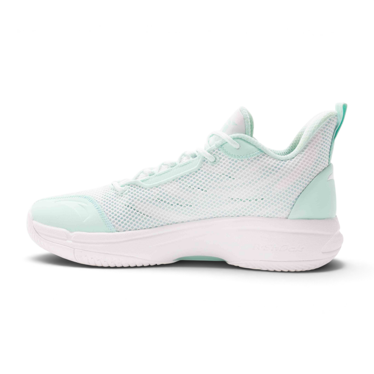 FRG basketball shoes in mint green and white featuring a breathable mesh upper and cushioned sole