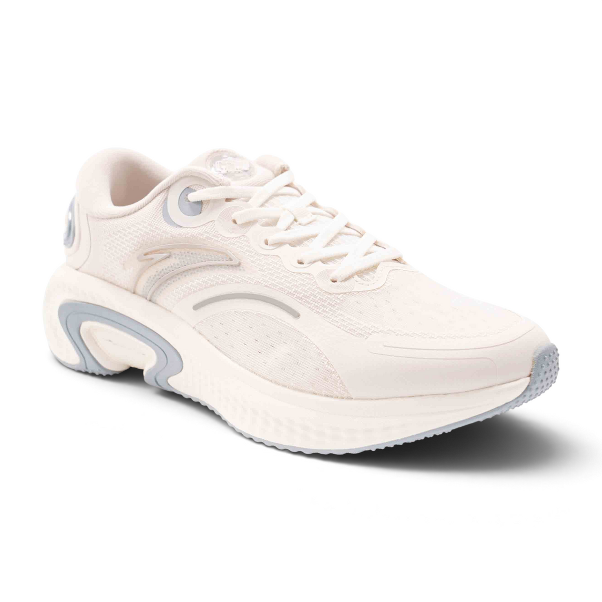 FRG running shoes in cream and light grey with a breathable mesh upper and cushioned sole