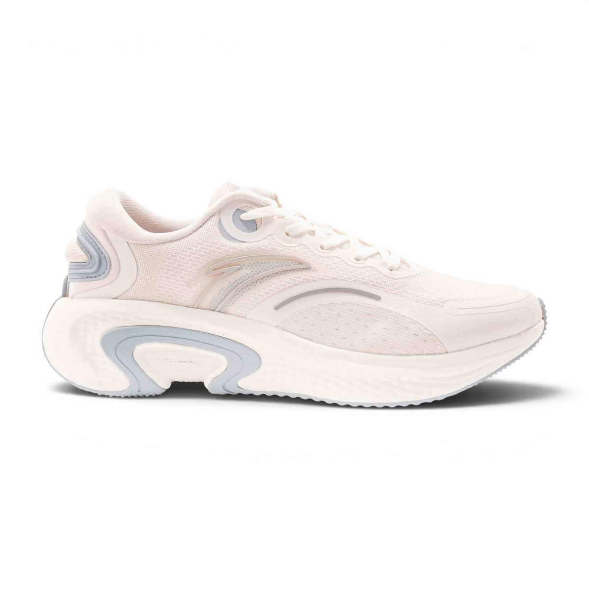 FRG running shoes in cream and light grey with a breathable mesh upper and chunky cushioned sole