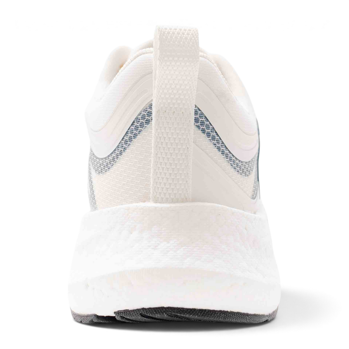 FRG white running shoes with a thick cushioned sole and mesh upper, viewed from the back