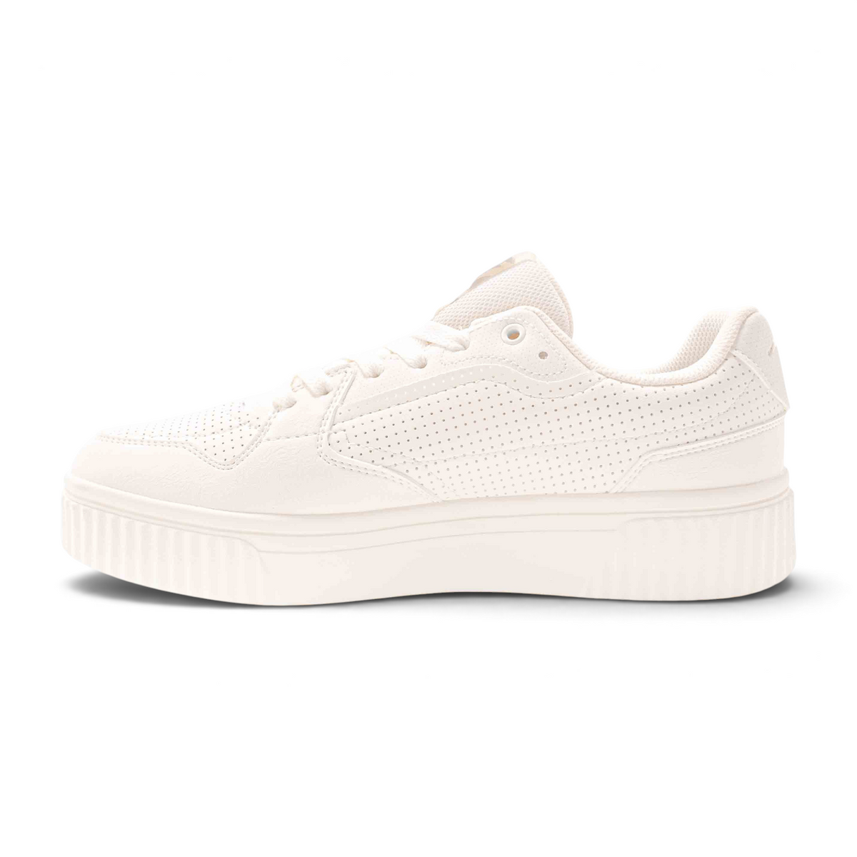 FRG X-GAME men's lifestyle sneakers in off-white featuring a perforated leather upper and a thick platform sole.