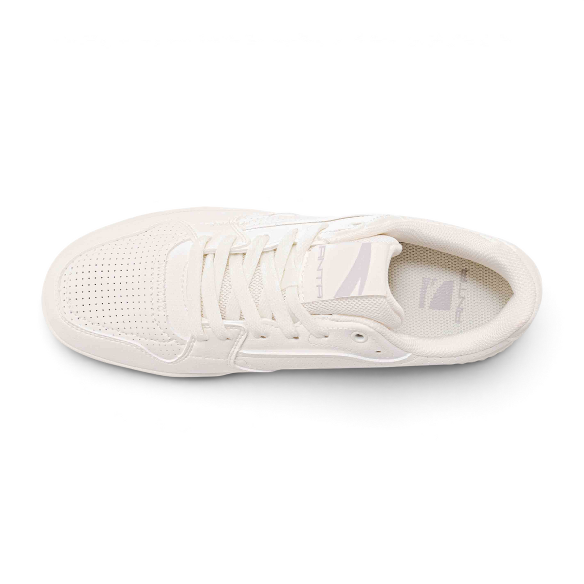 FRG X-GAME men's lifestyle sneakers in off-white with a perforated leather upper and lace-up closure, top view.
