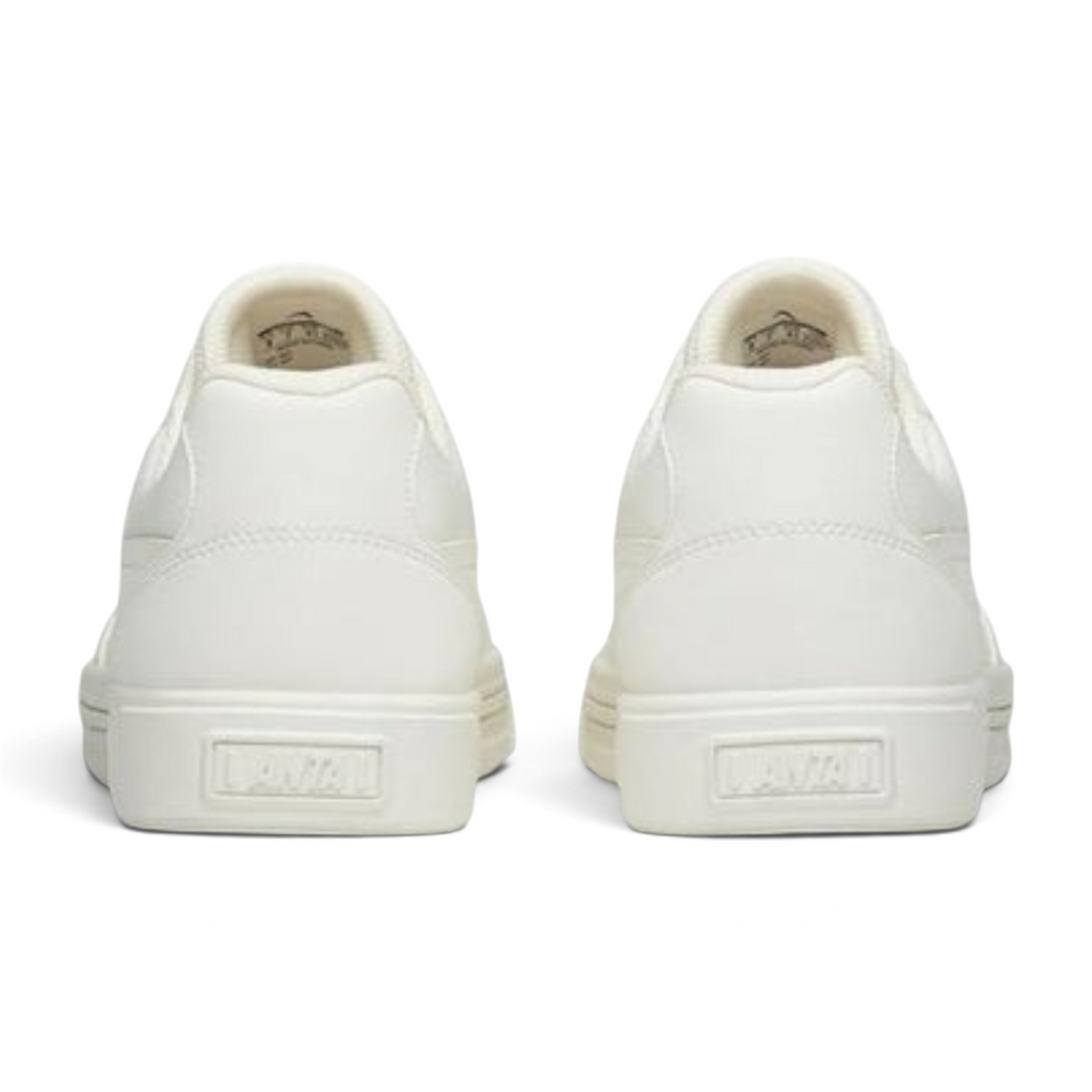 FRG ANTA retro men's lifestyle sneakers in white with green accents, shown from the back heel view.