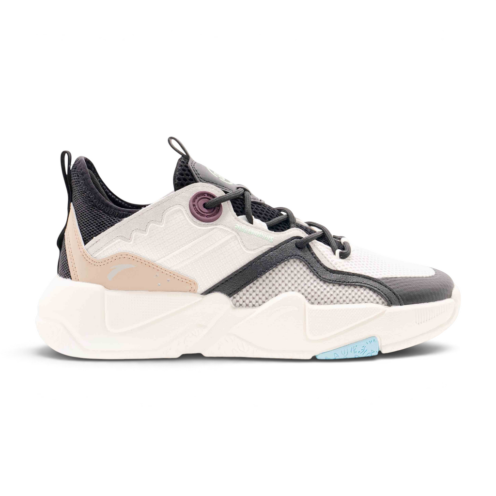 FRG X-GAME SHOES featuring a white mesh upper, beige and black overlays, and a chunky white athletic sole.