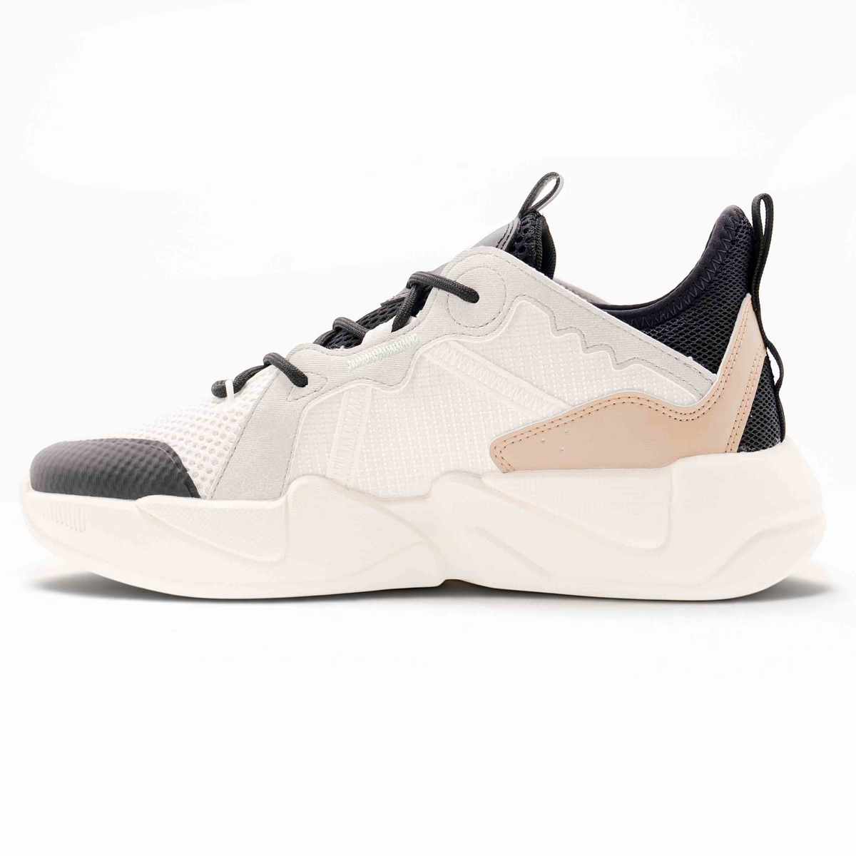 FRG X-GAME SHOES featuring a white and beige mesh upper with black accents and a chunky white athletic sole