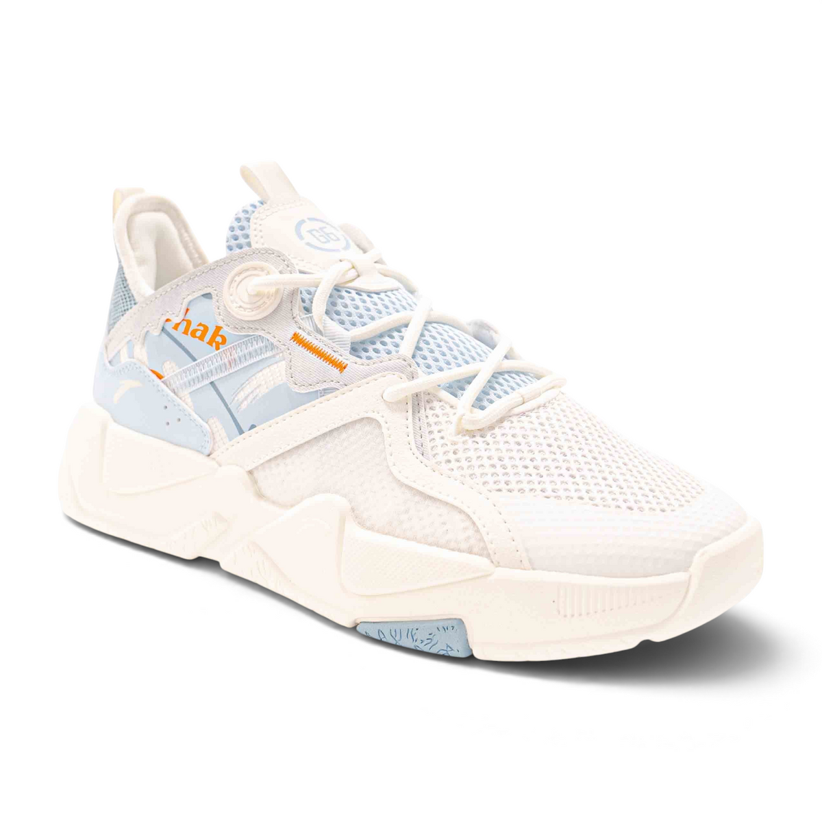 FRG X-GAME SHOES in white and light blue with mesh upper, chunky sole, and orange logo detail