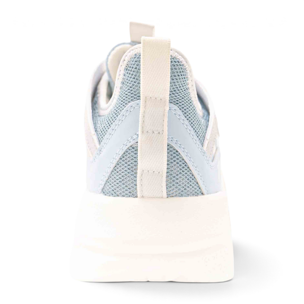 FRG X-GAME SHOES in light blue mesh and synthetic leather with a thick white rubber sole, rear view.