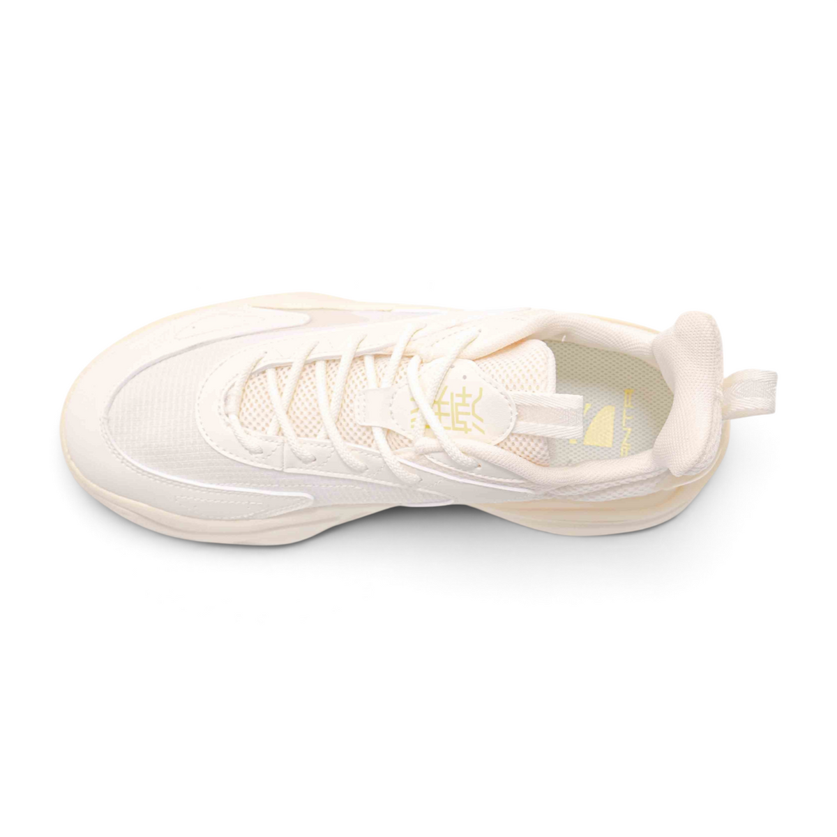 FRG casual men's lifestyle sneakers in cream white with mesh and synthetic overlays, top-down view