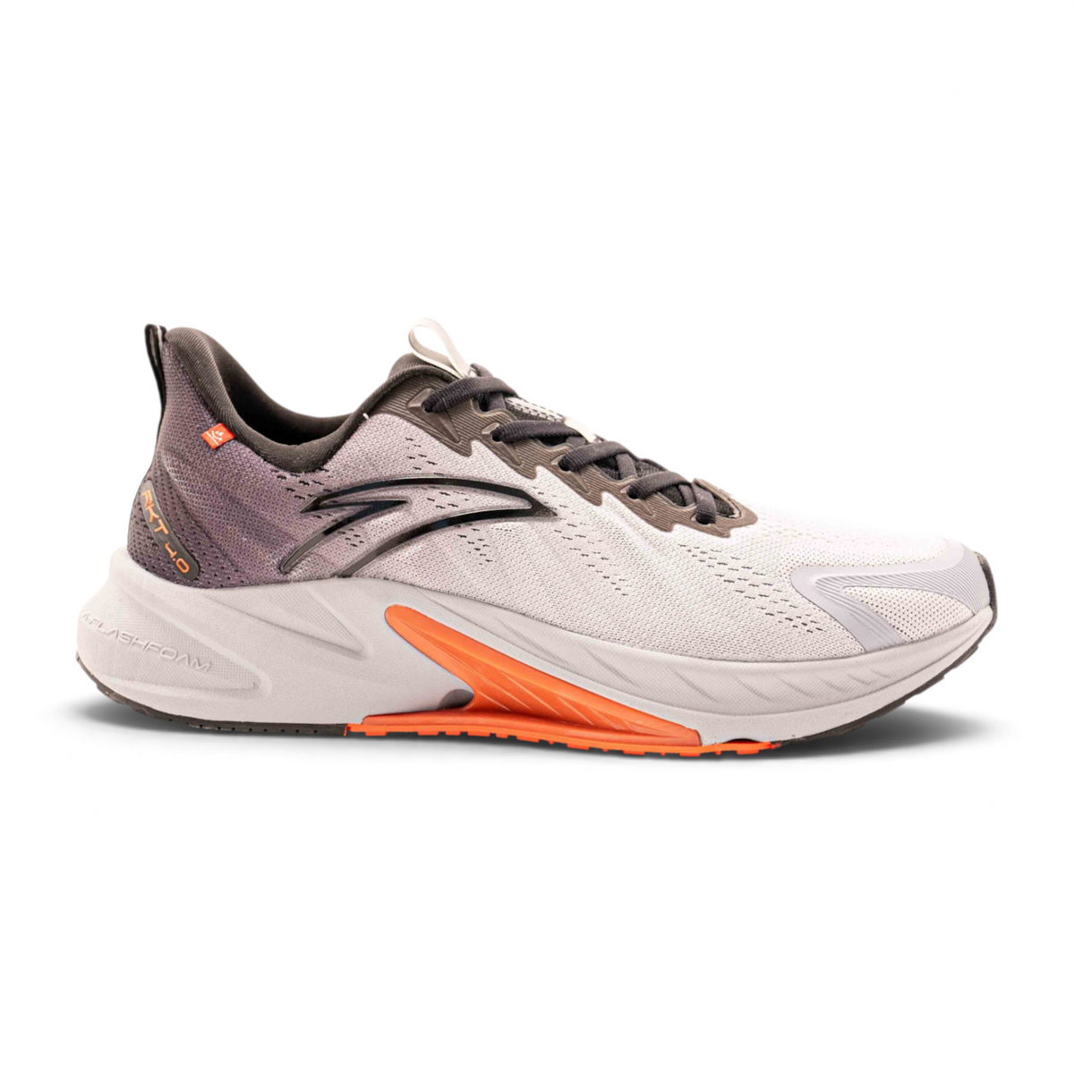 FRG running shoes in light grey and white with orange accents and a cushioned Flashfoam midsole