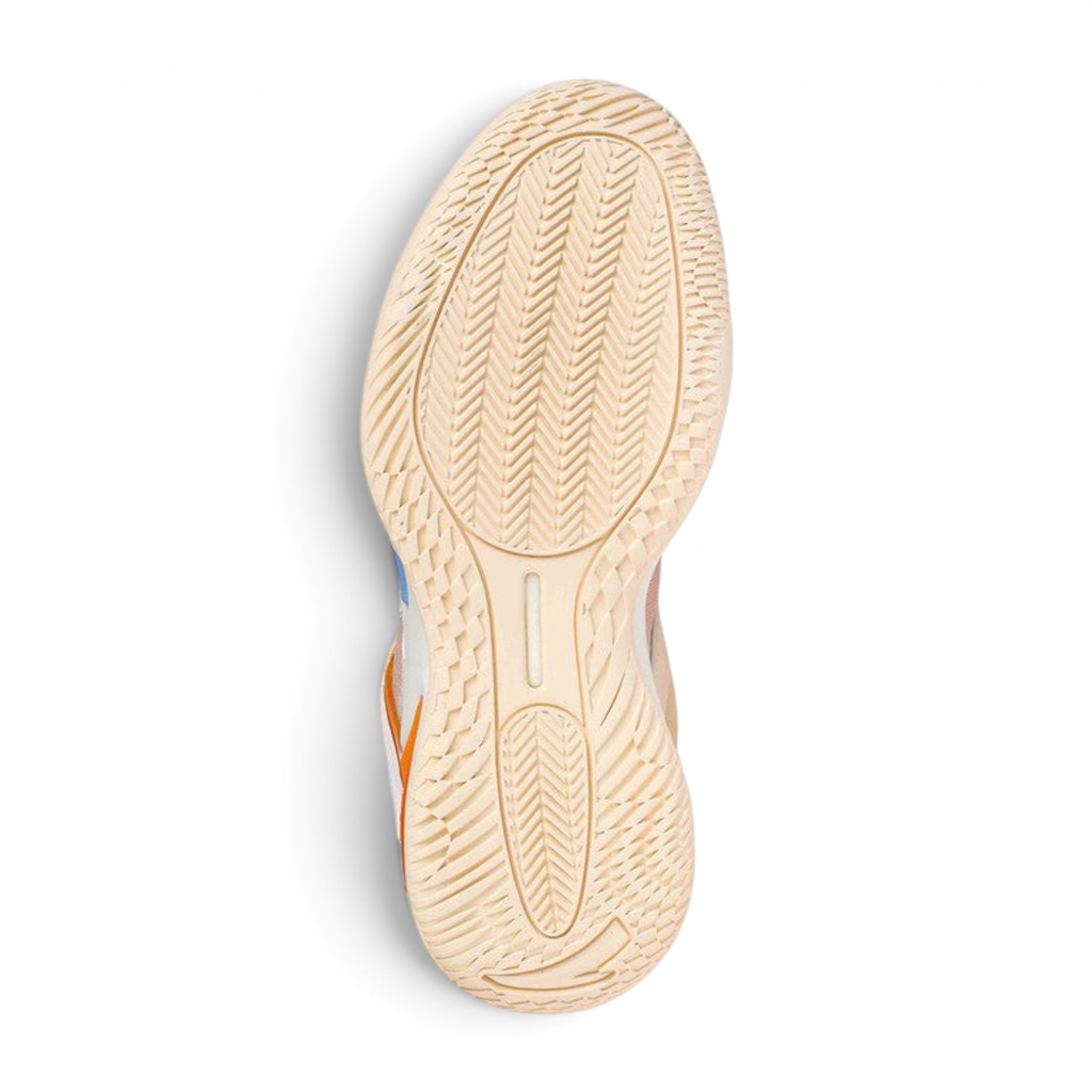 FRG basketball shoes featuring a beige herringbone rubber outsole for superior court traction