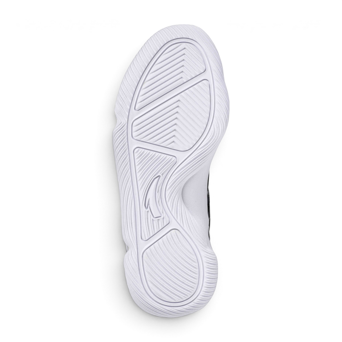 FRG basketball shoes featuring a white rubber outsole with a multi-directional herringbone traction pattern