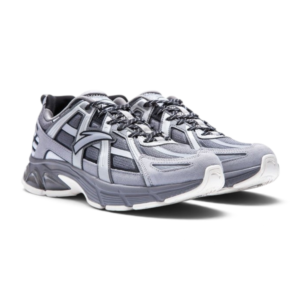 FRG ANTA retro men's running sneakers in grey with mesh and synthetic overlays on a white background.
