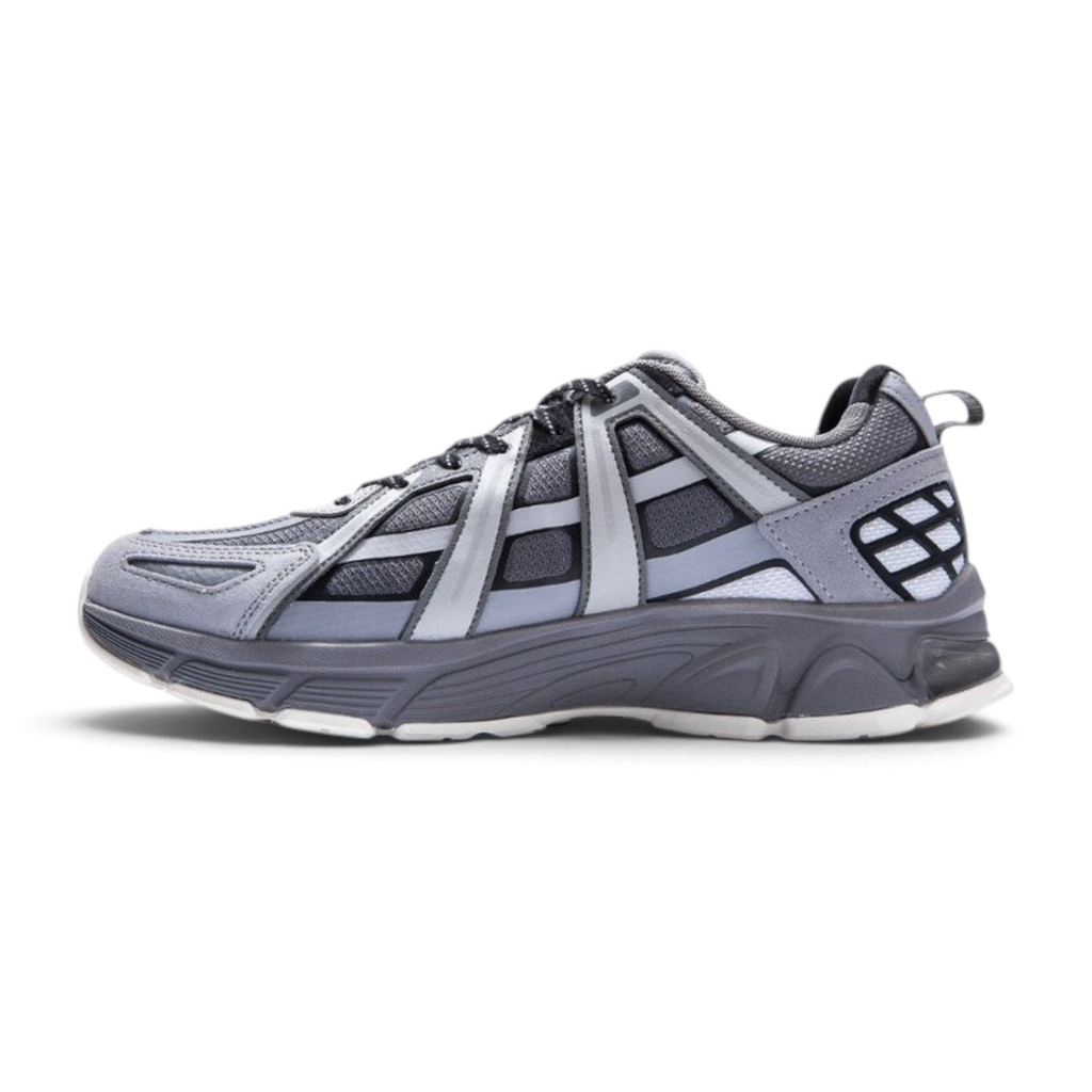 FRG ANTA retro men's running sneakers in grey with mesh and synthetic overlays, side profile view.