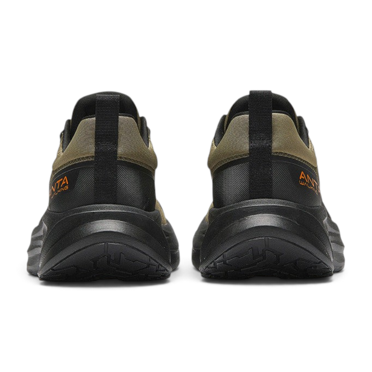 FRG Anta men's cross training shoes in green and black featuring breathable mesh and cushioned soles, rear view