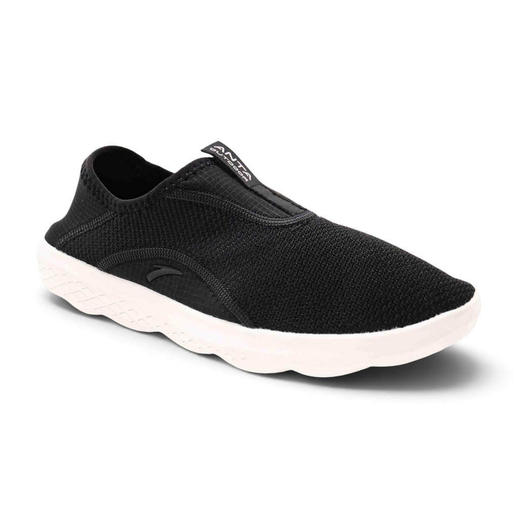 FRG outdoor shoes in black with a breathable mesh upper and a white cushioned sole for comfort and support.