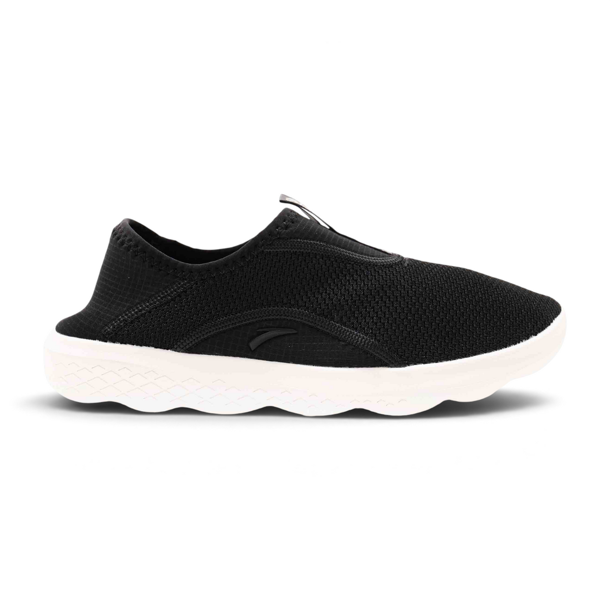 FRG outdoor shoes in black mesh with a white textured sole, featuring a slip-on design for athletic comfort.